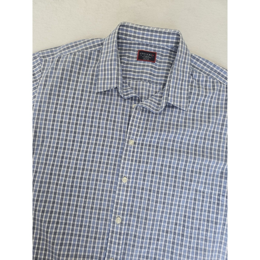 UNTUCKit Blue Plaid Short Sleeve Button Up Casual Shirt‎ Men's Size XL Summer